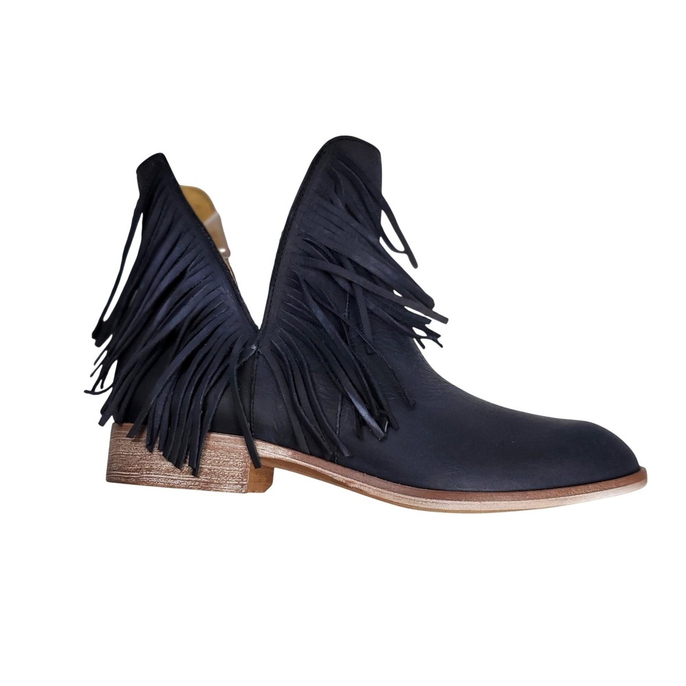 Matisse Voyager Ankle Boots Women 8 Navy Blue Like New Leather Fringe Spain
